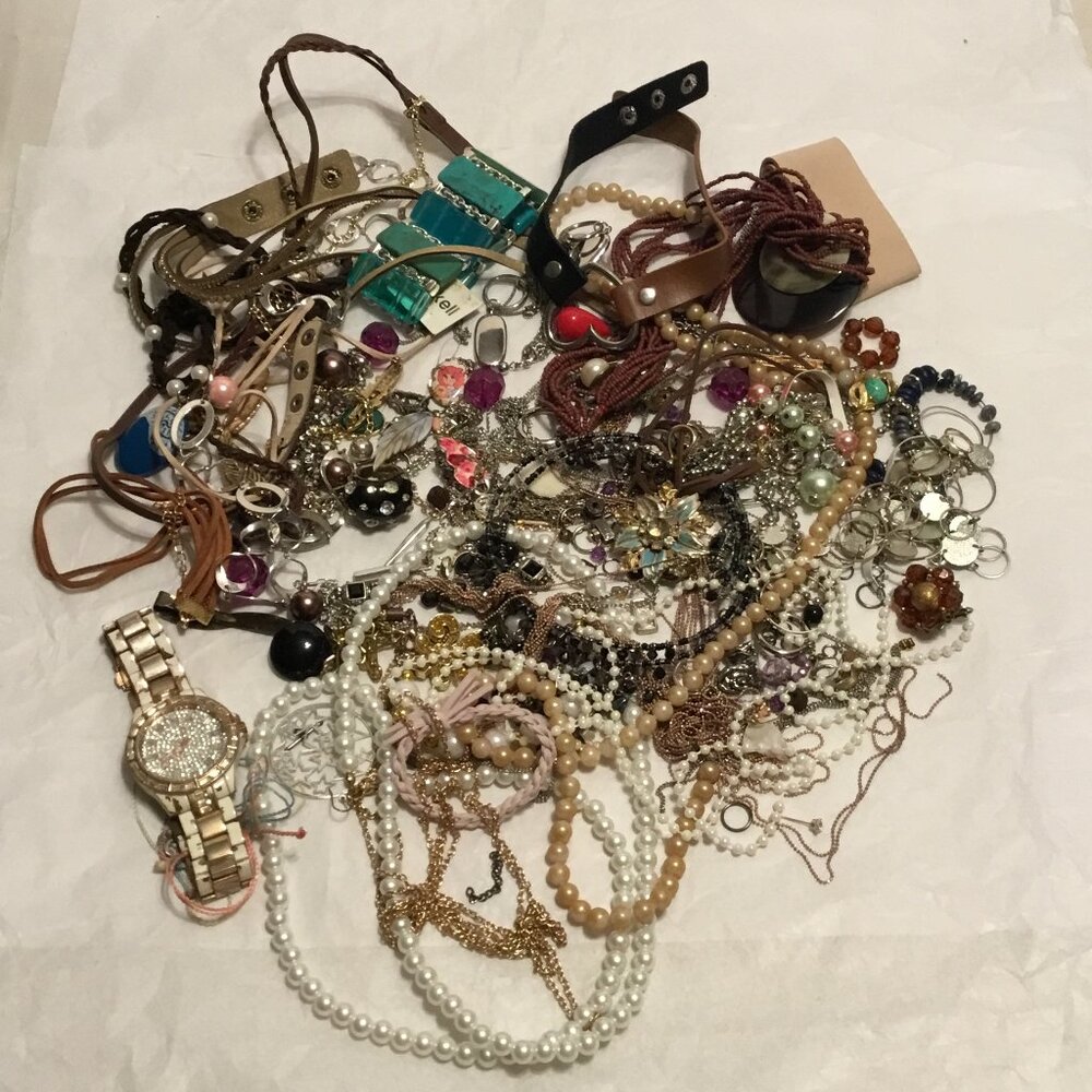 Very colorful lot of scrap jewelry for crafts, repairs, jewelry making, etc.
